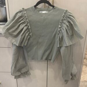 Zara Sage Green Ruffled Blouse
